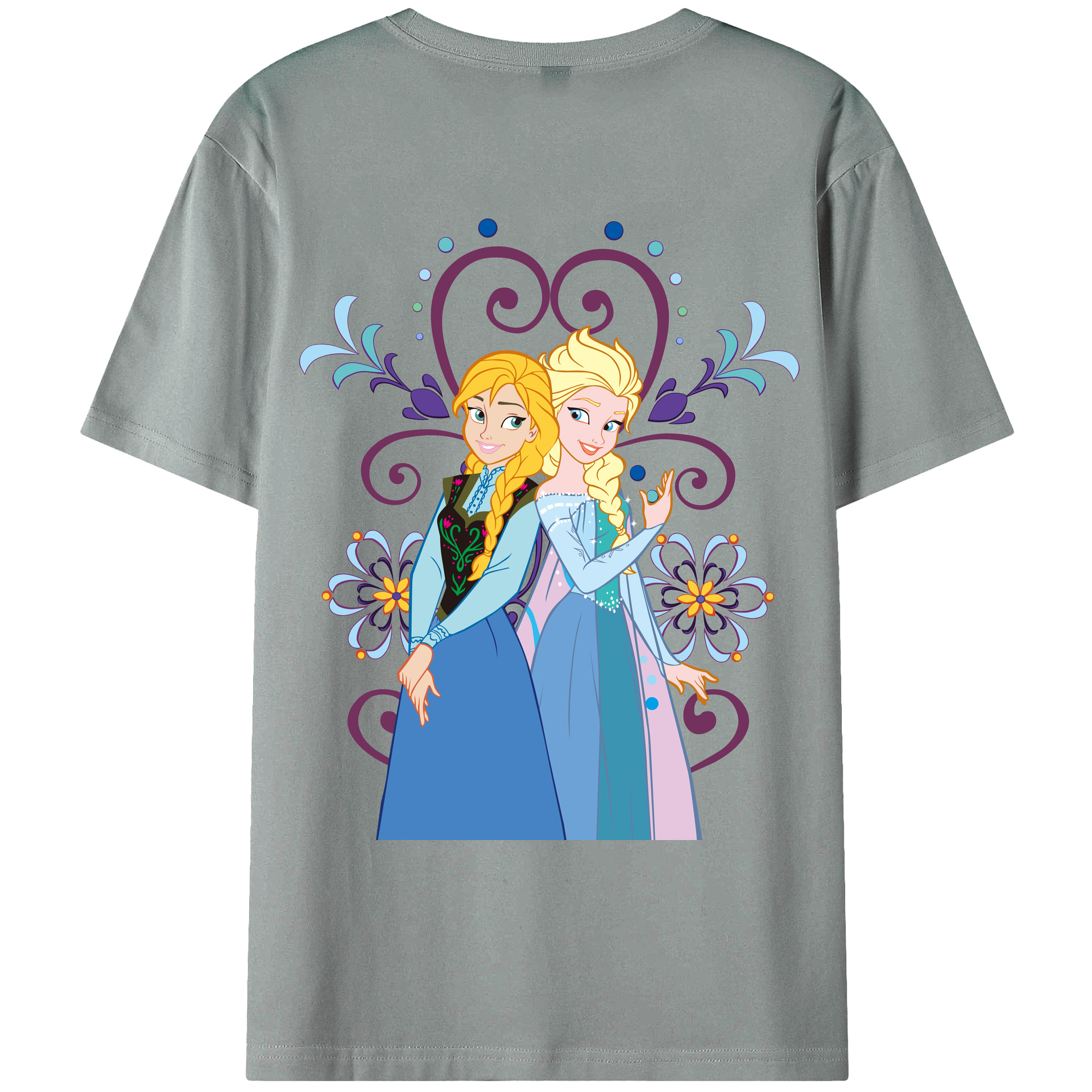 （画像用） アナと雪の女王 アンナ エルサ Frozen Anna Elsa 綿100％ メンズ半袖Tシャツ（バックプリント） 通気性